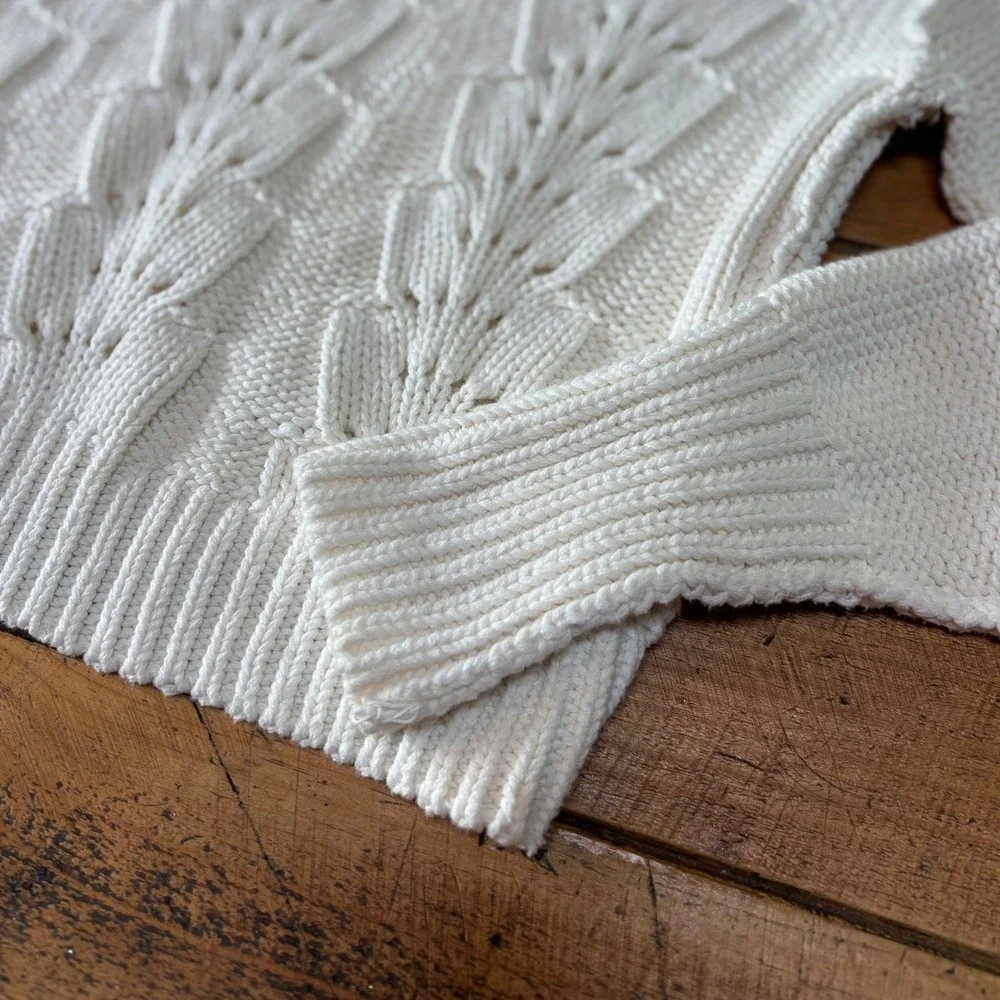 Free People Womens Bell Song Cream Cable Knit Long Sleeve Pullover Sweater XS